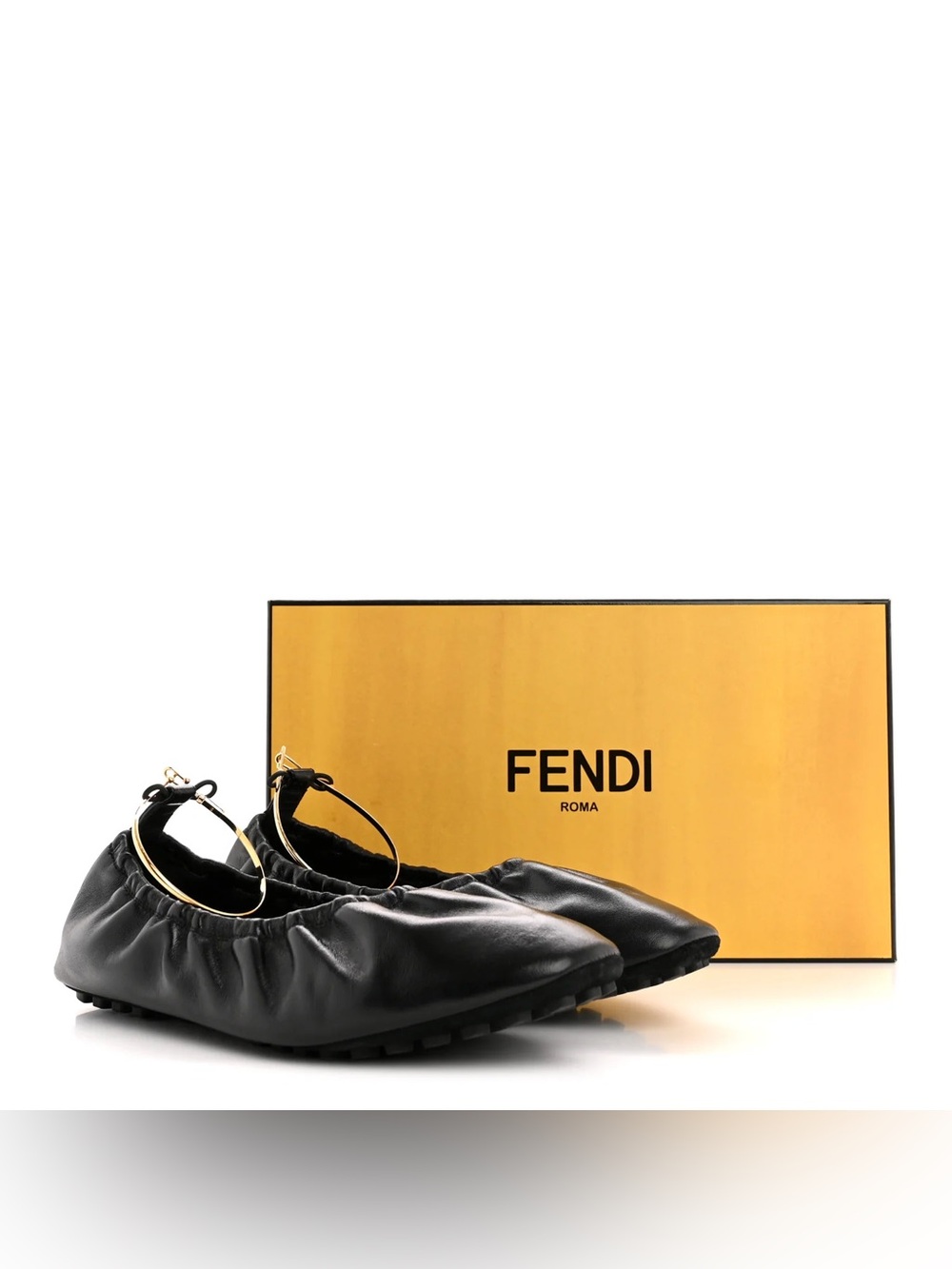 Fendi Vitello Filo Ballerina Flats with Gold Ankle Bands